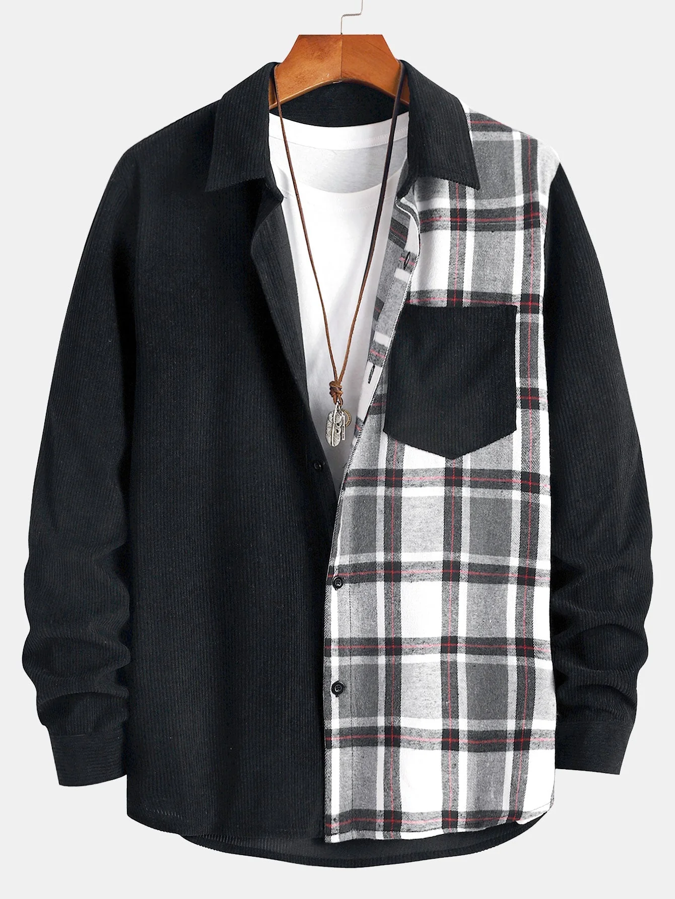 Altamirano® | Corduroy Plaid Panel Shirt - Image 3
