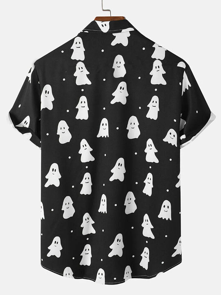 Alviss® | Halloween Cute Ghost Print Button Up Shirt - Image 2