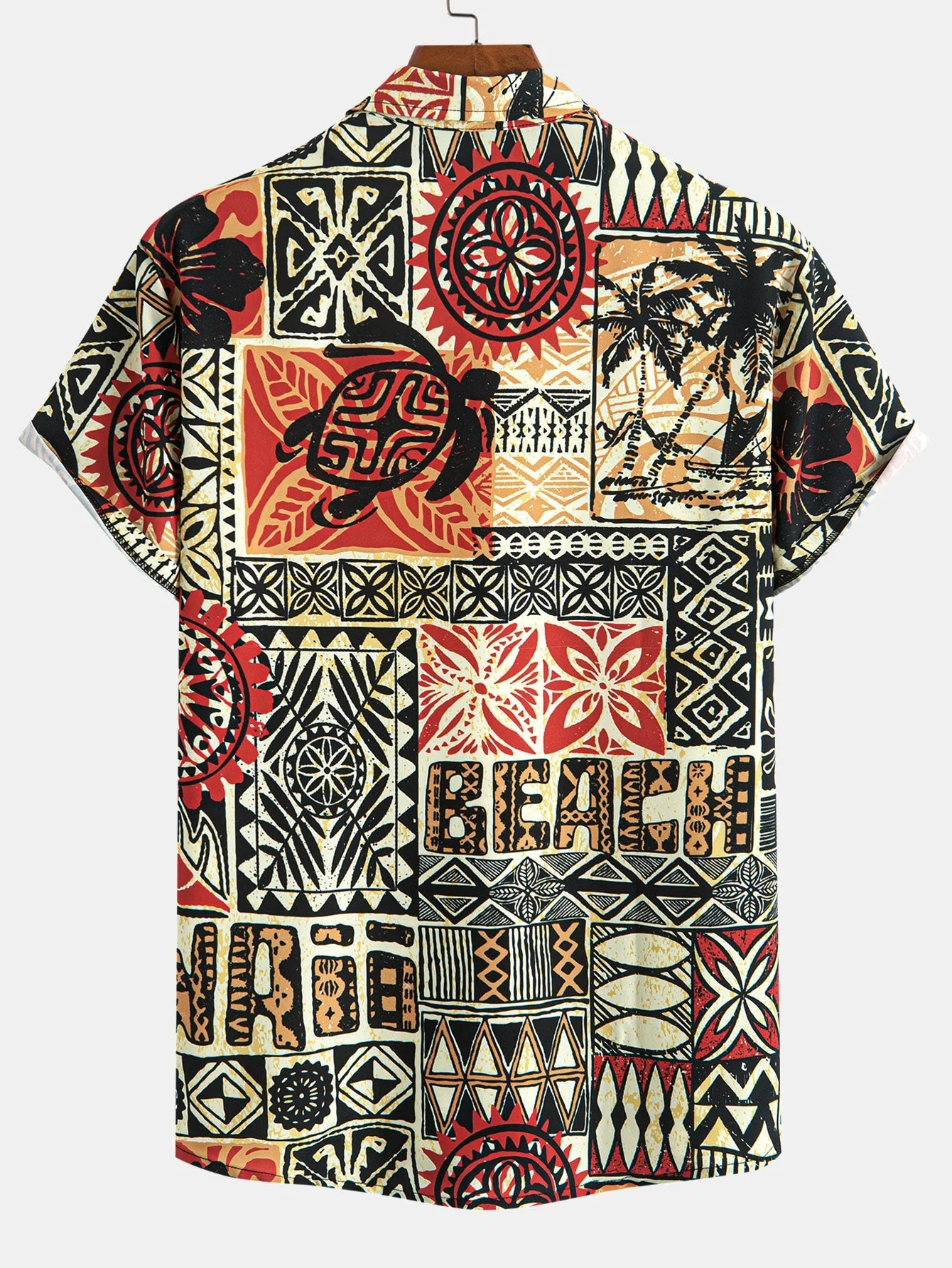 Alwin® | Palm Tree Turtle Ethnic Geometry Print Button Up Shirt - Image 2