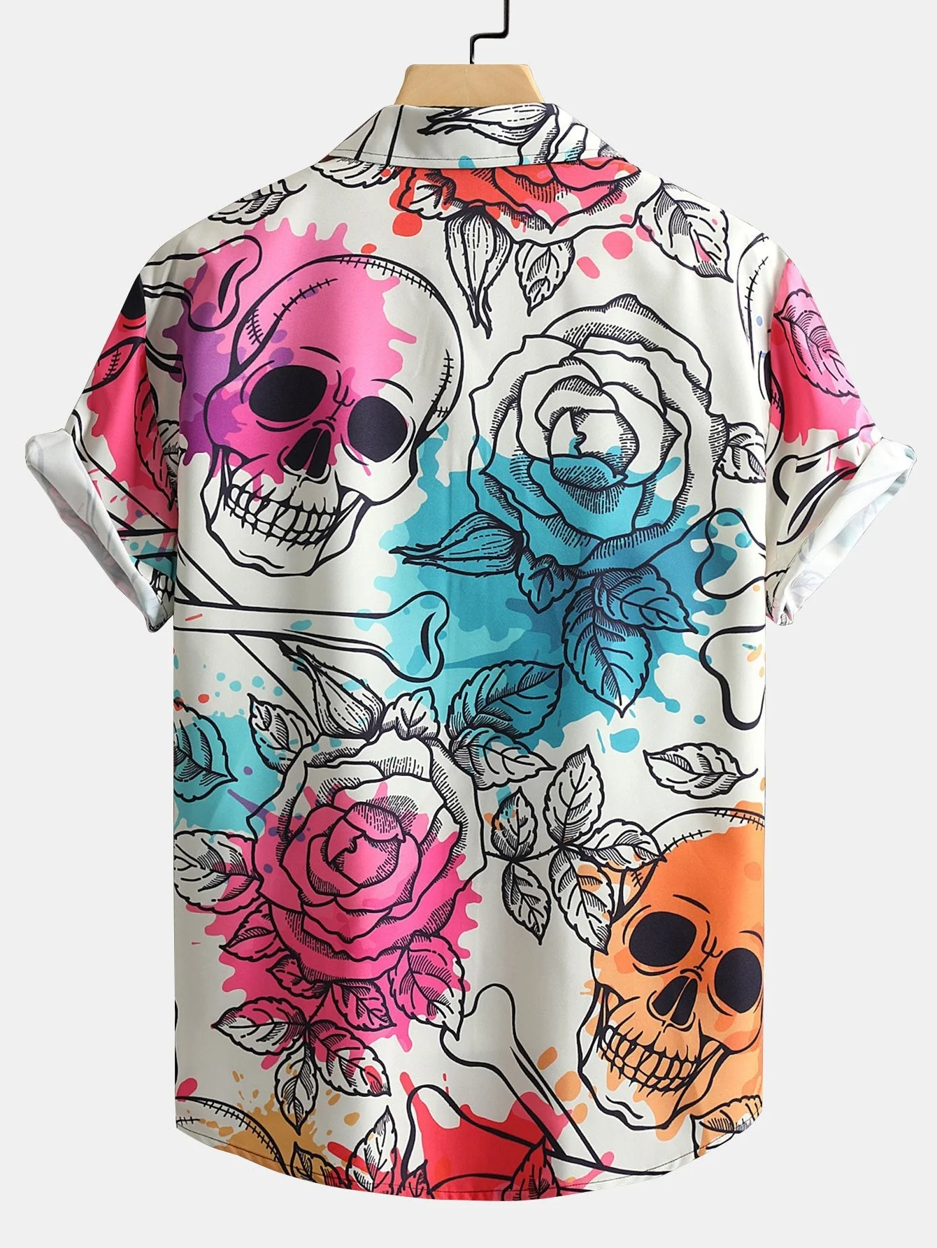 Amalaric® | Skull Floral Print Button Up Shirt - Image 2