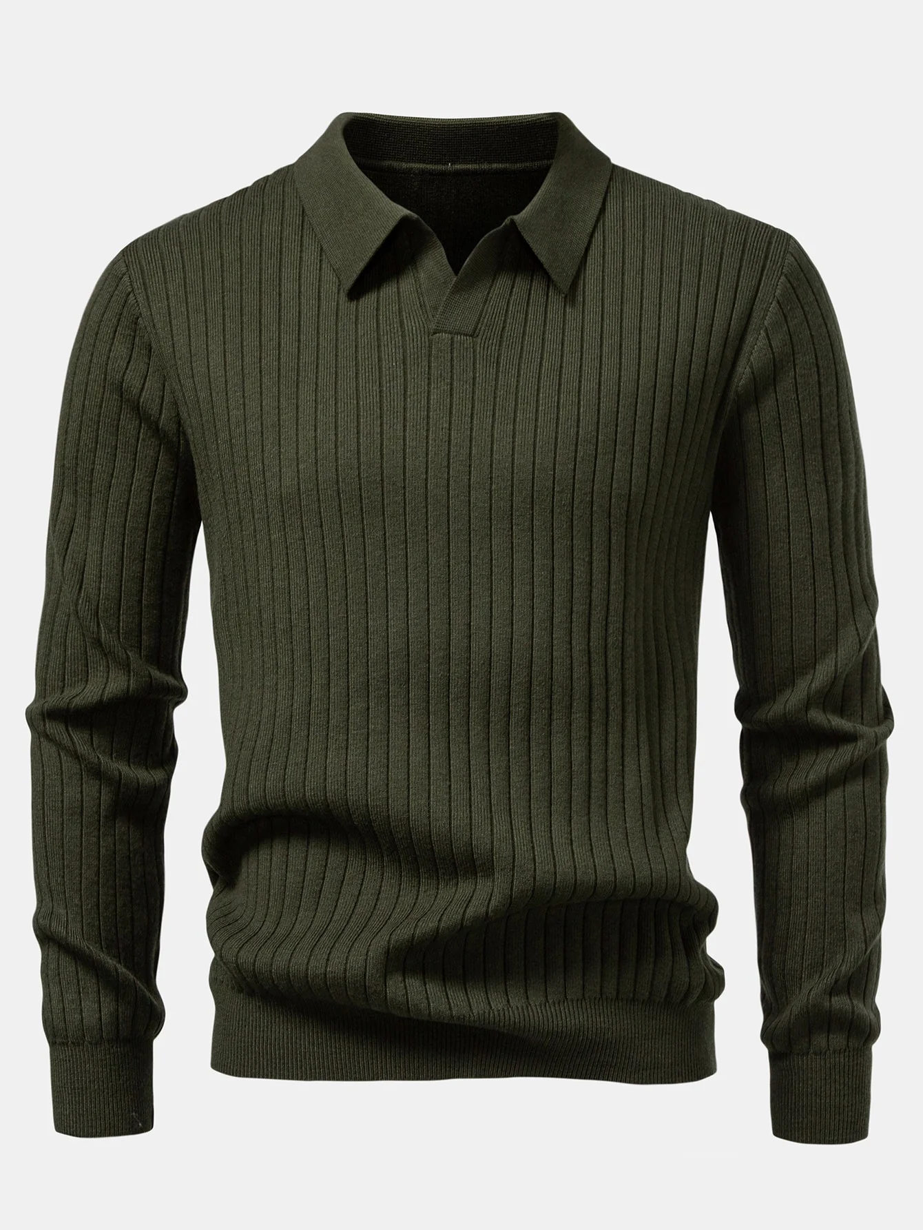 Amalio® | Long Sleeve Ribbed Knit Johnny Collar Polo Shirt - Image 10