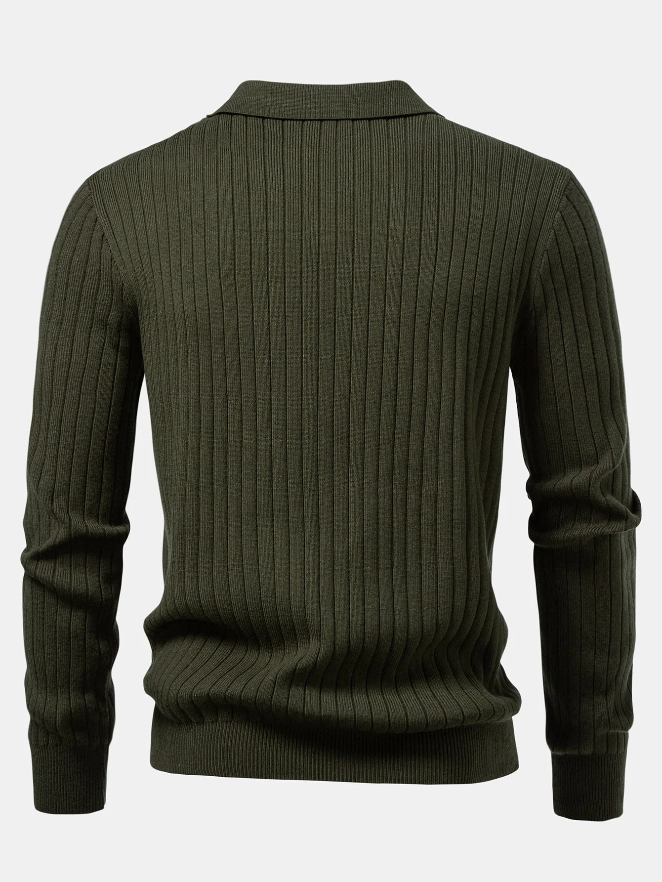 Amalio® | Long Sleeve Ribbed Knit Johnny Collar Polo Shirt - Image 11