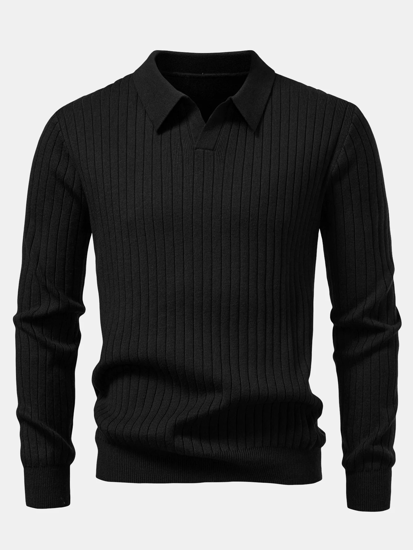 Amalio® | Long Sleeve Ribbed Knit Johnny Collar Polo Shirt - Image 12