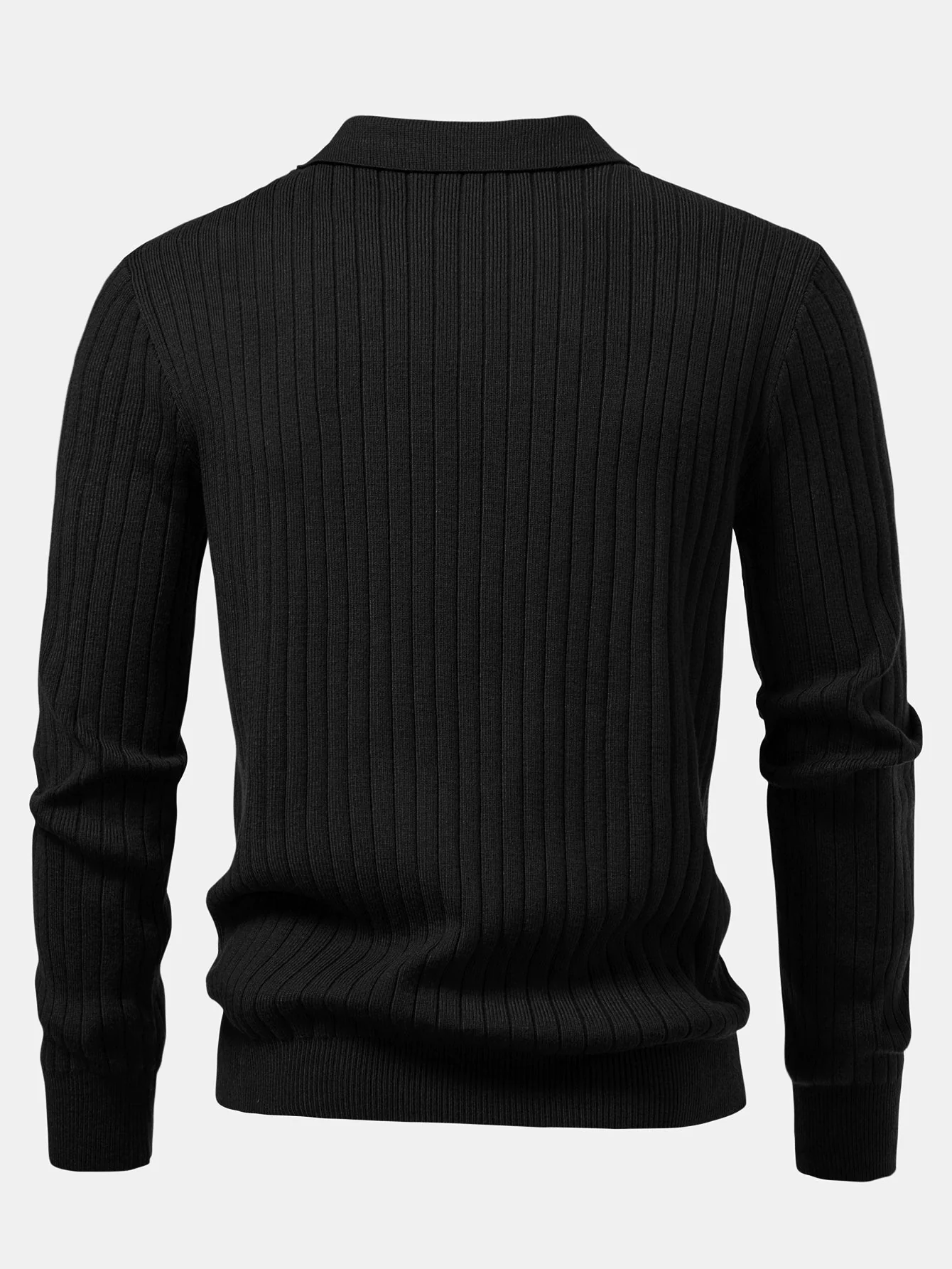 Amalio® | Long Sleeve Ribbed Knit Johnny Collar Polo Shirt - Image 13
