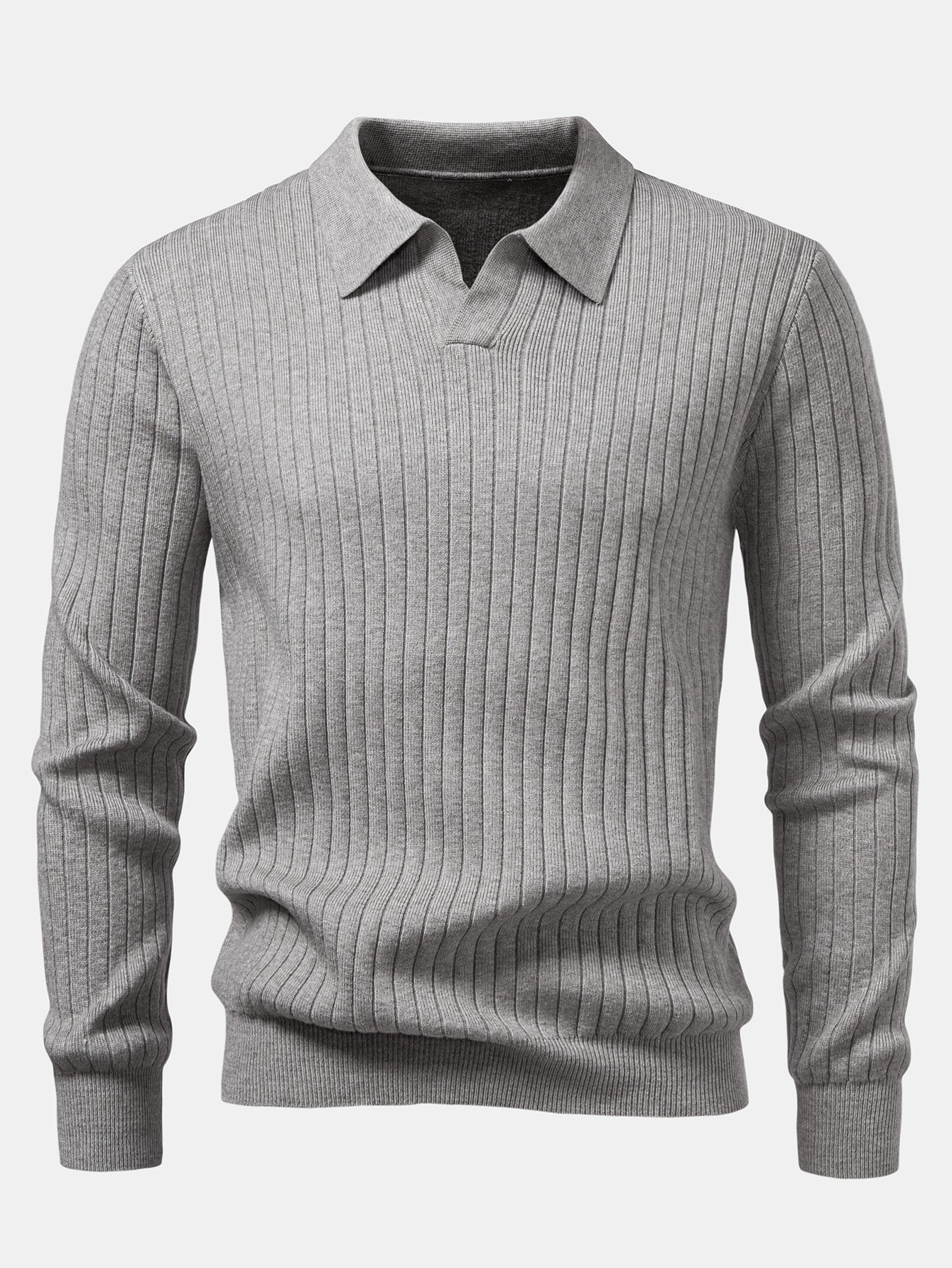 Amalio® | Long Sleeve Ribbed Knit Johnny Collar Polo Shirt - Image 14