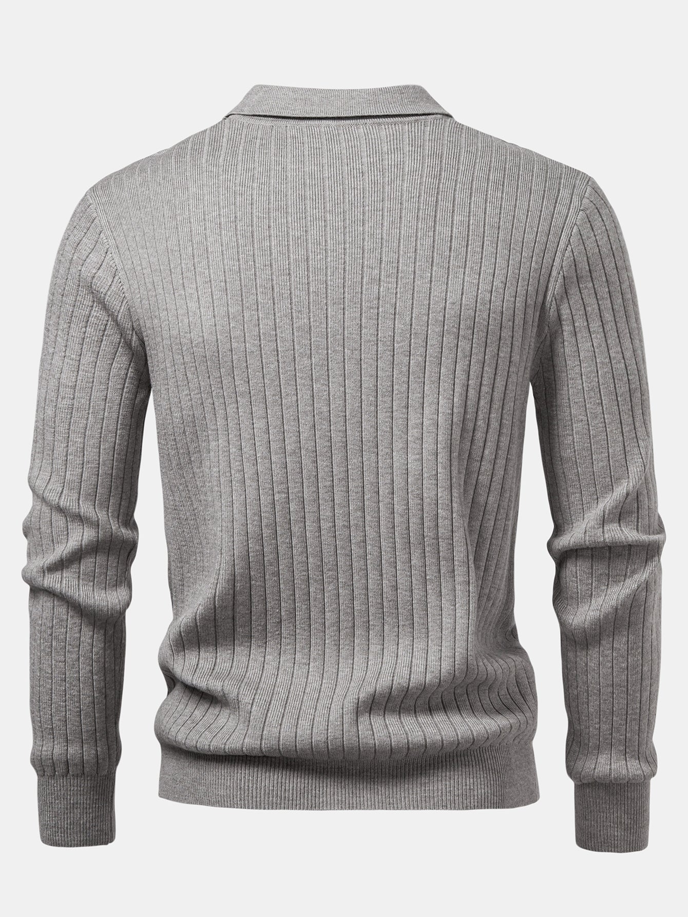 Amalio® | Long Sleeve Ribbed Knit Johnny Collar Polo Shirt - Image 2
