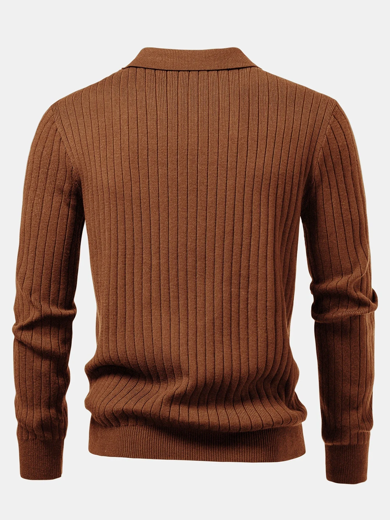 Amalio® | Long Sleeve Ribbed Knit Johnny Collar Polo Shirt - Image 7
