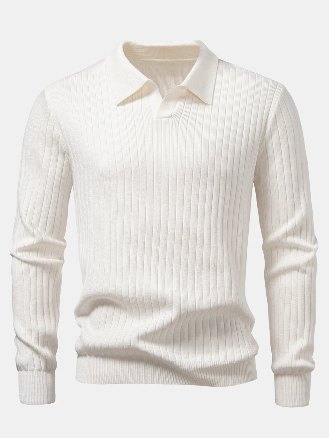 Amalio® | Long Sleeve Ribbed Knit Johnny Collar Polo Shirt - Image 8