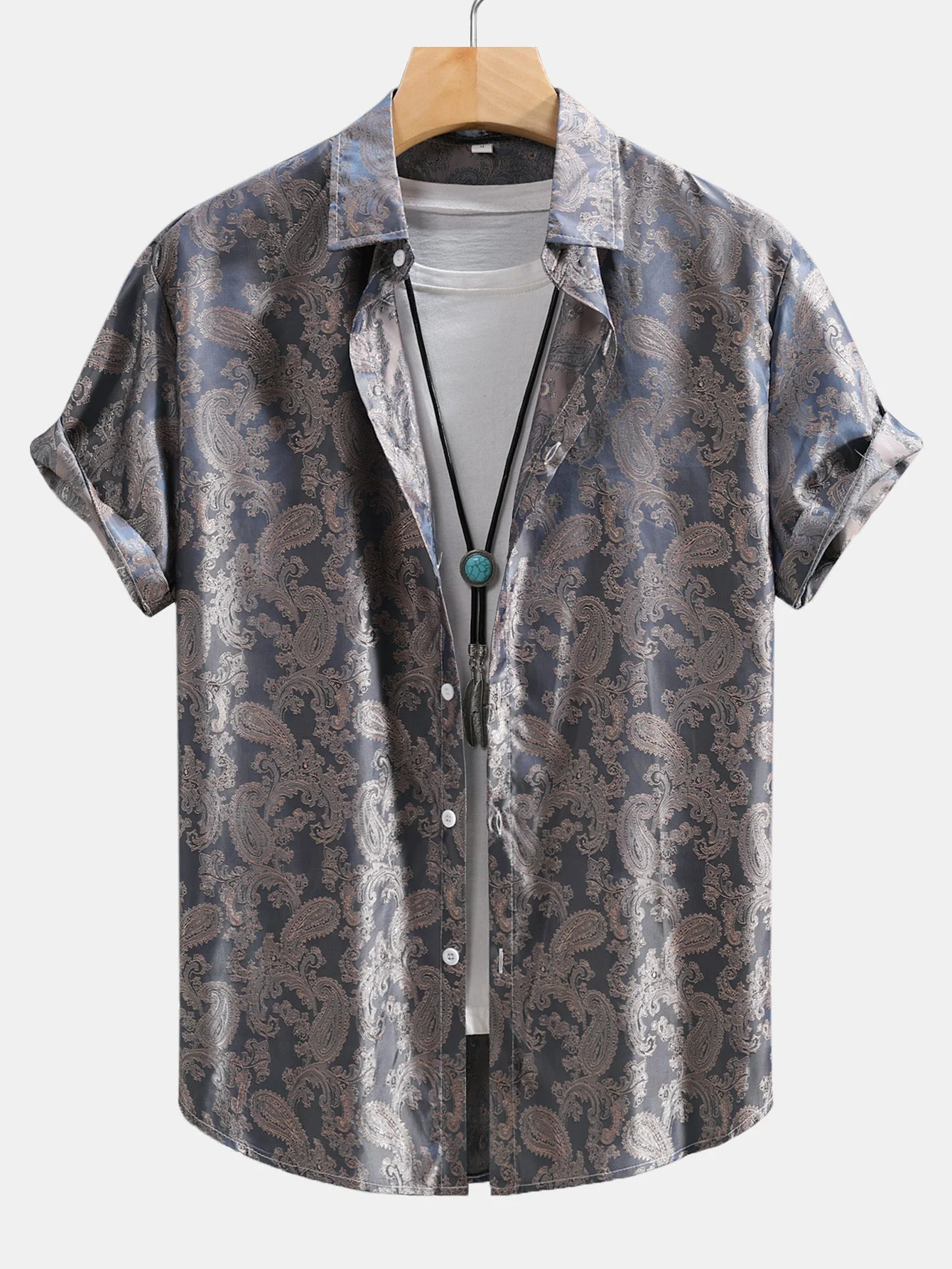 Amalio® | Paisley Print Satin Shirt - Image 5