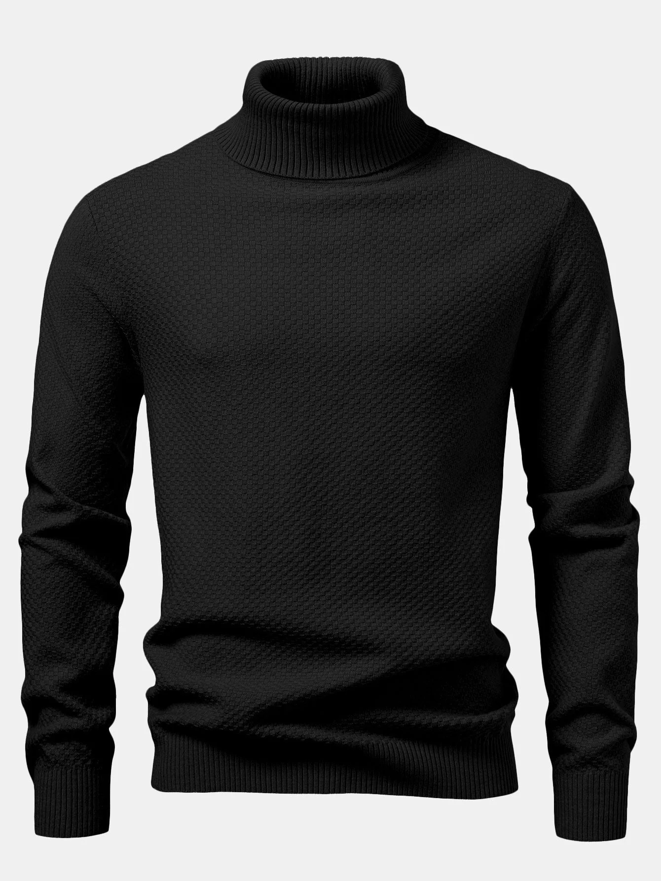 Amaro® | Checkerboard Textured Turtle Neck Sweater - Image 15