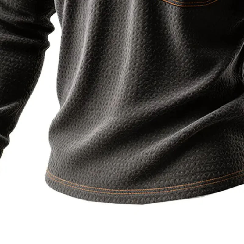 Amaru® | Men's Retro Western Cowboy Style Stitching Faux Suede Lapel Long Sleeve Polo Shirt MTA0907J5X - Image 3