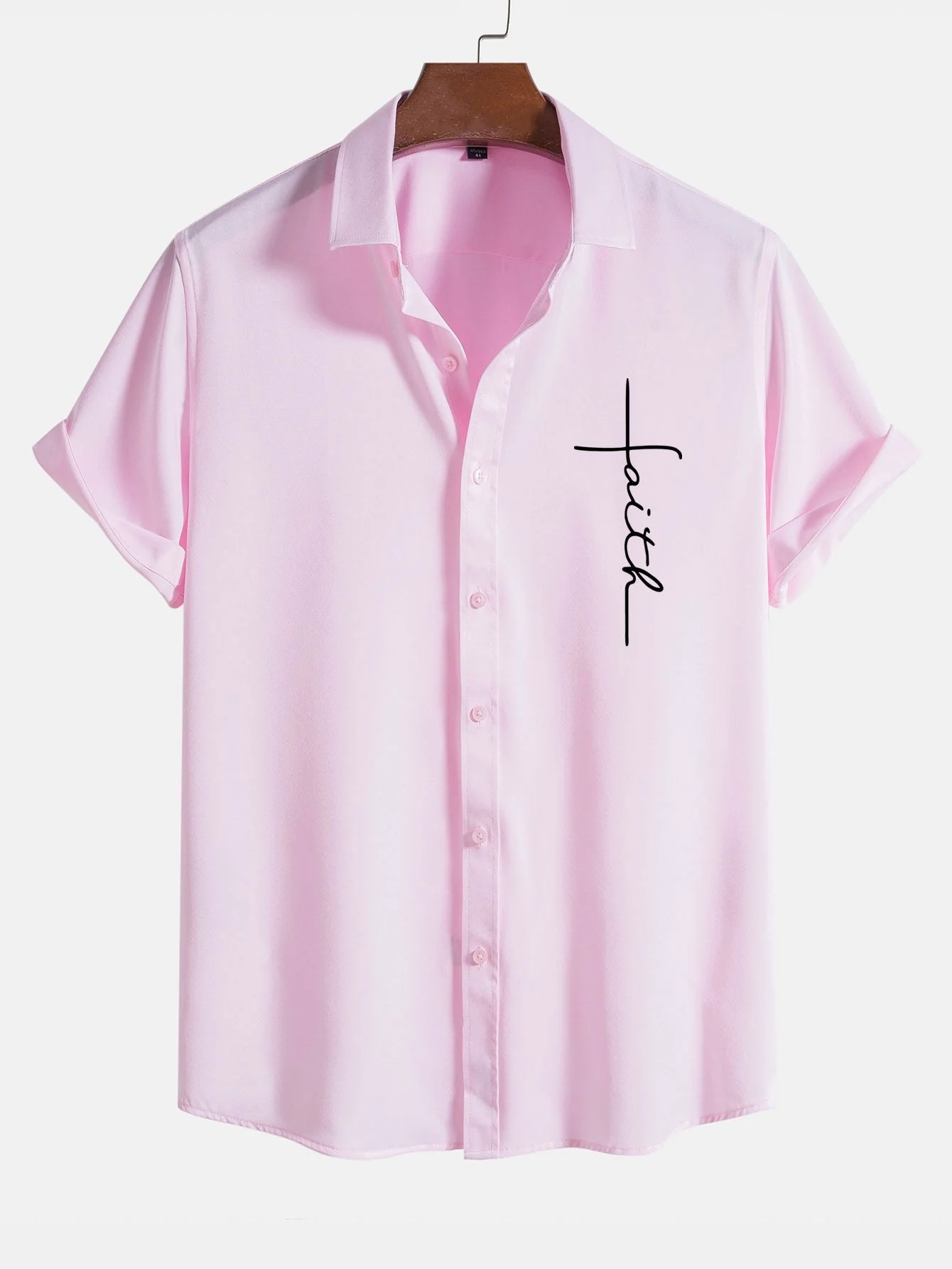 Amedeus® | Faith Letter Print Button Up Shirt - Image 2