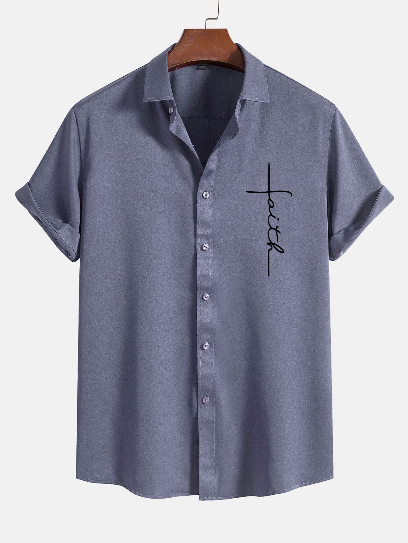Amedeus® | Faith Letter Print Button Up Shirt - Image 3