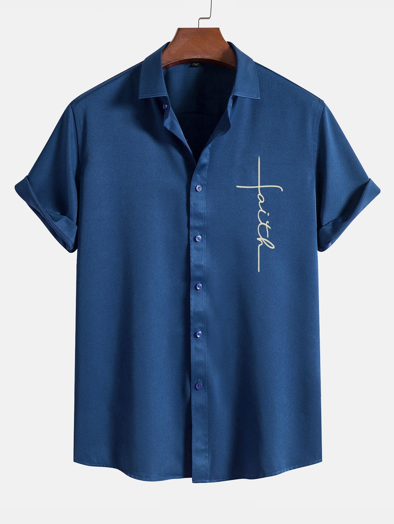 Amedeus® | Faith Letter Print Button Up Shirt - Image 4
