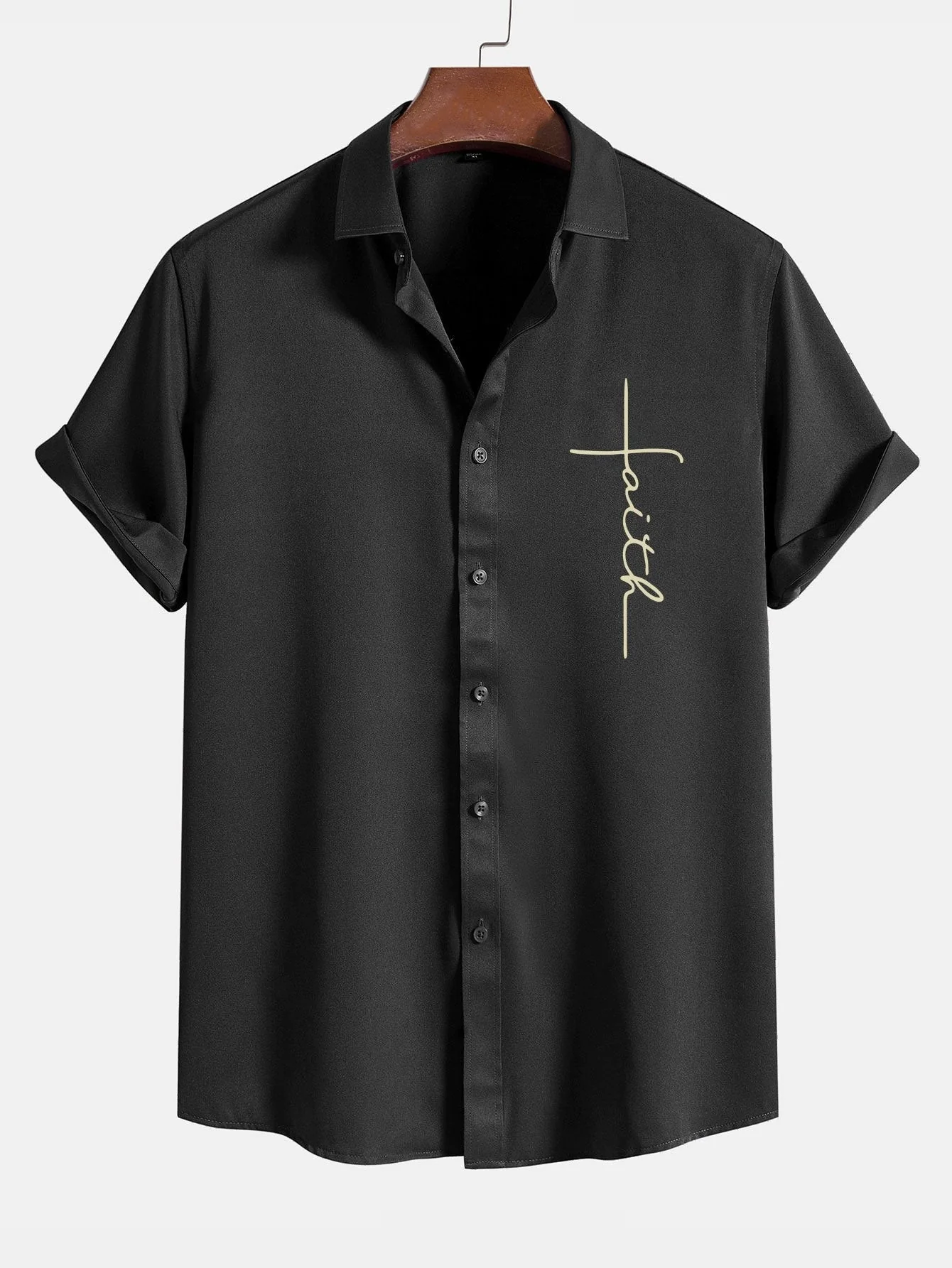 Amedeus® | Faith Letter Print Button Up Shirt - Image 5