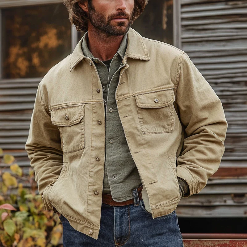 Amit® | Men's Cotton Lapel Casual Solid Color Work Jacket MTA3092I4X - Image 2