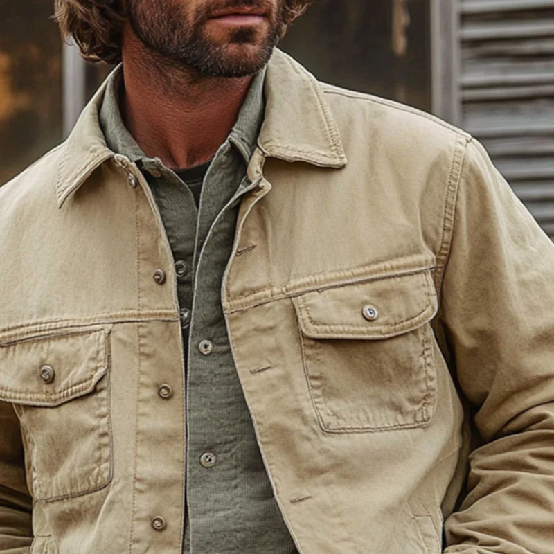 Amit® | Men's Cotton Lapel Casual Solid Color Work Jacket MTA3092I4X - Image 3