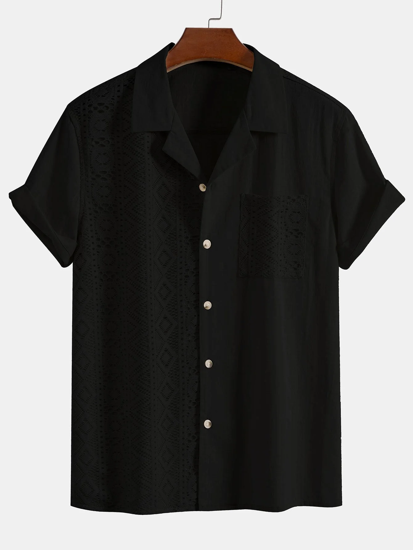 Anakin® | Geometric Textured Patchwork Cuban Shirt - Image 3