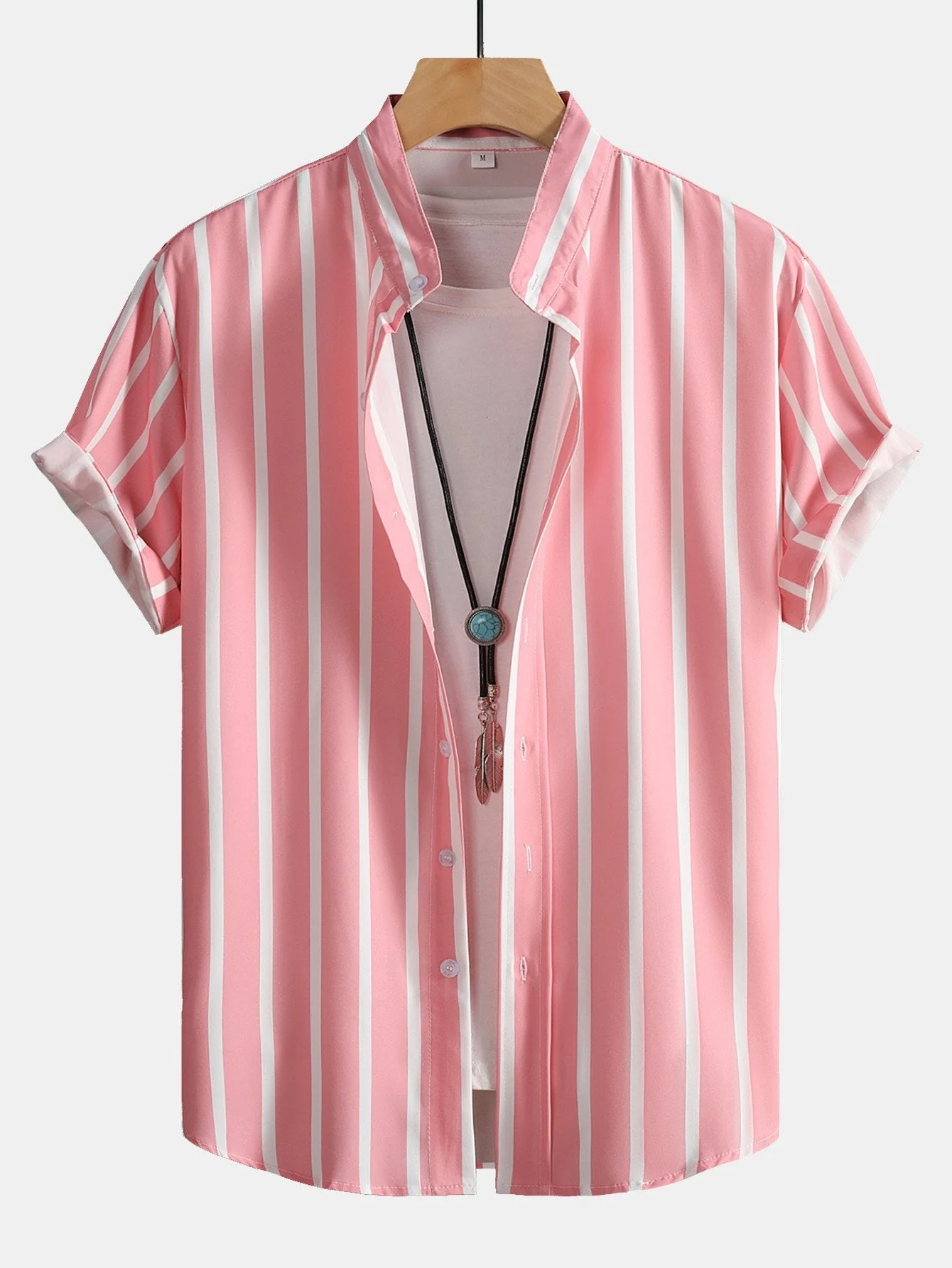Andreas® | Striped Button Up Stand Collar Shirt - Image 3