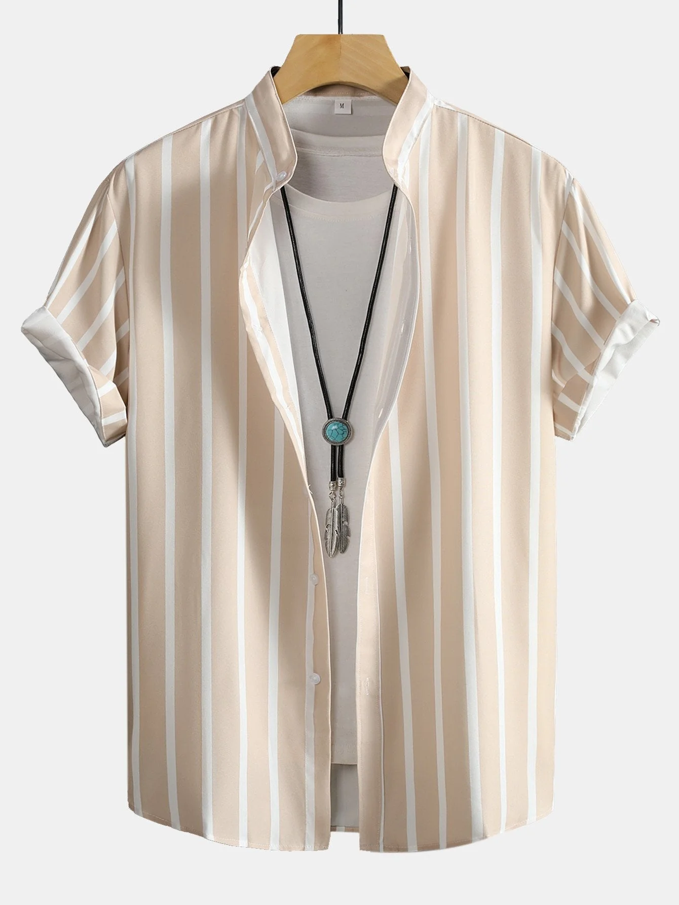Andreas® | Striped Button Up Stand Collar Shirt - Image 4