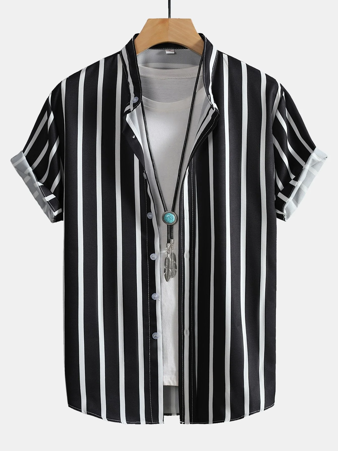 Andreas® | Striped Button Up Stand Collar Shirt - Image 5