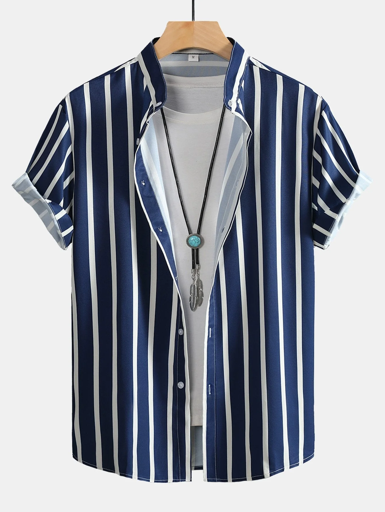 Andreas® | Striped Button Up Stand Collar Shirt - Image 6