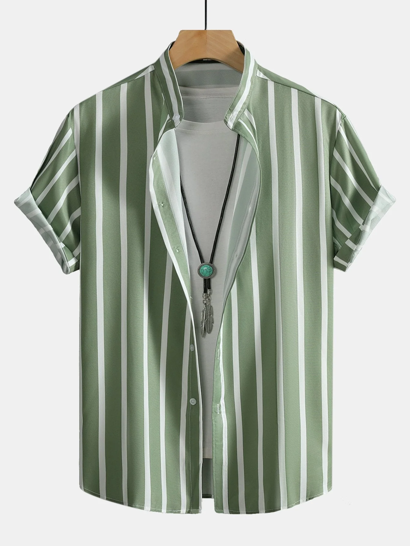 Andreas® | Striped Button Up Stand Collar Shirt - Image 7