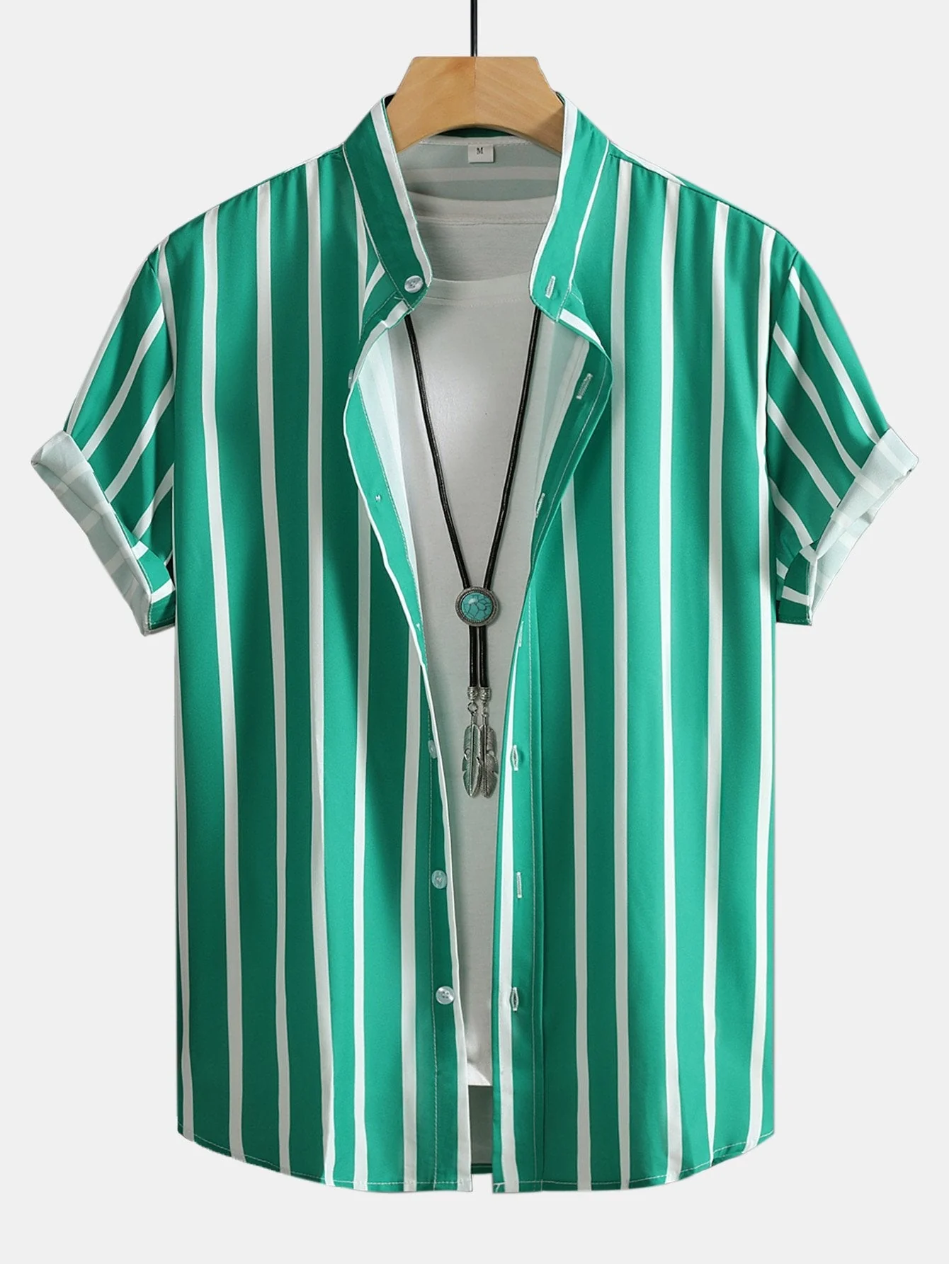 Andreas® | Striped Button Up Stand Collar Shirt - Image 8