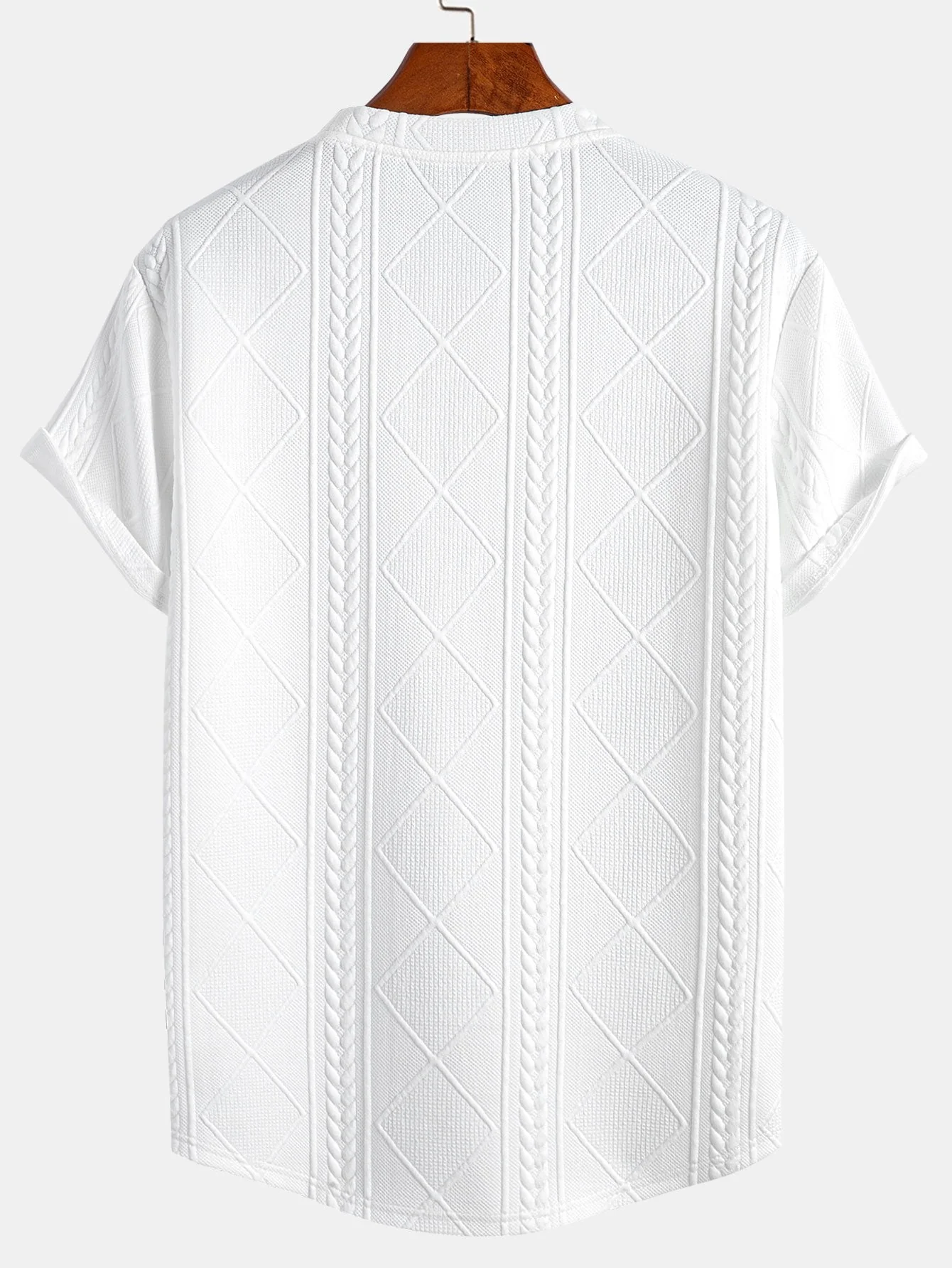 Andrés® | Short Sleeve Geometric Jacquard Arc Hem T-Shirt & Drawstring Corduroy Cargo Jogger Pants - Image 5