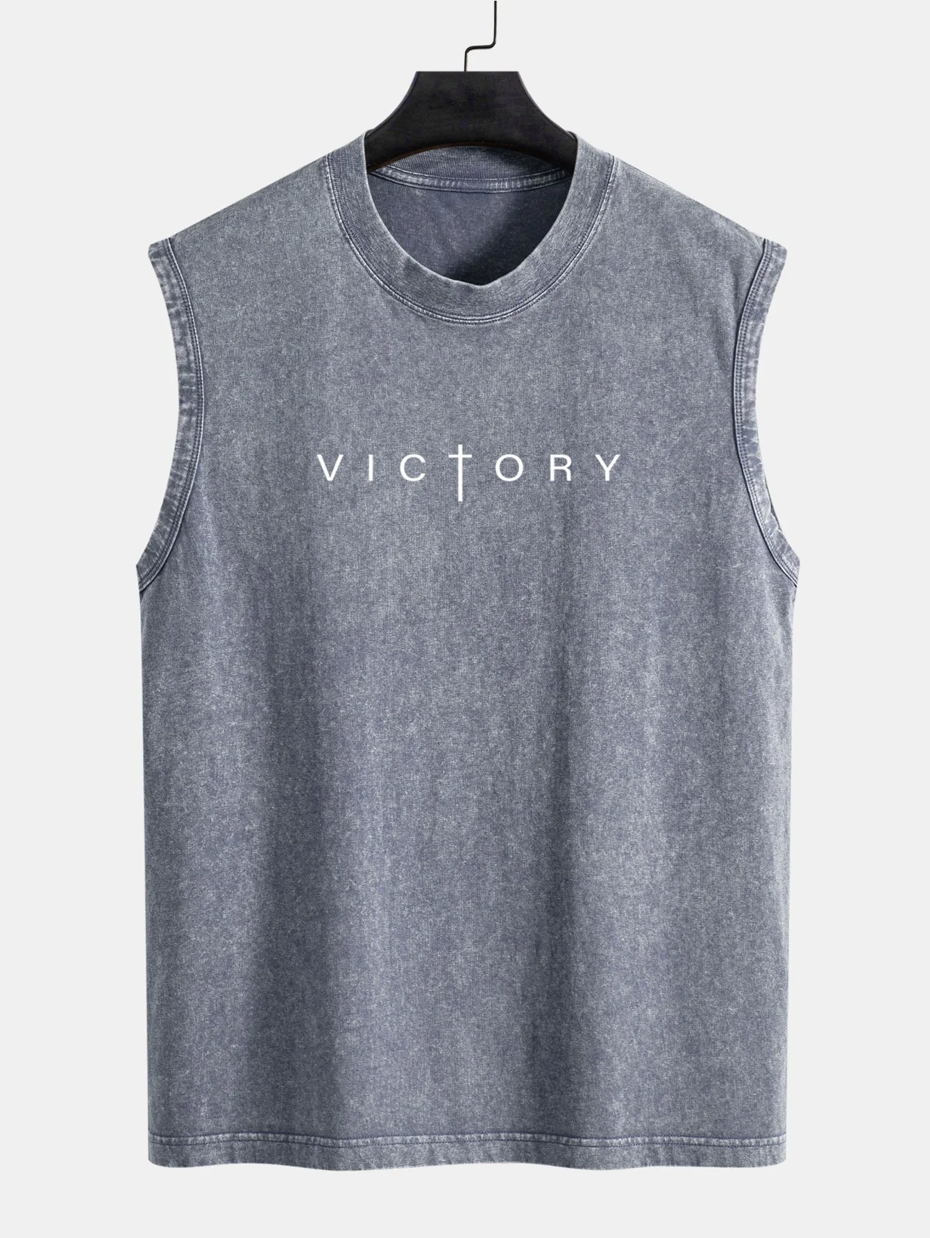 Andrew® | Victory Slogan Print Washed Distressed Tank Top - Image 2