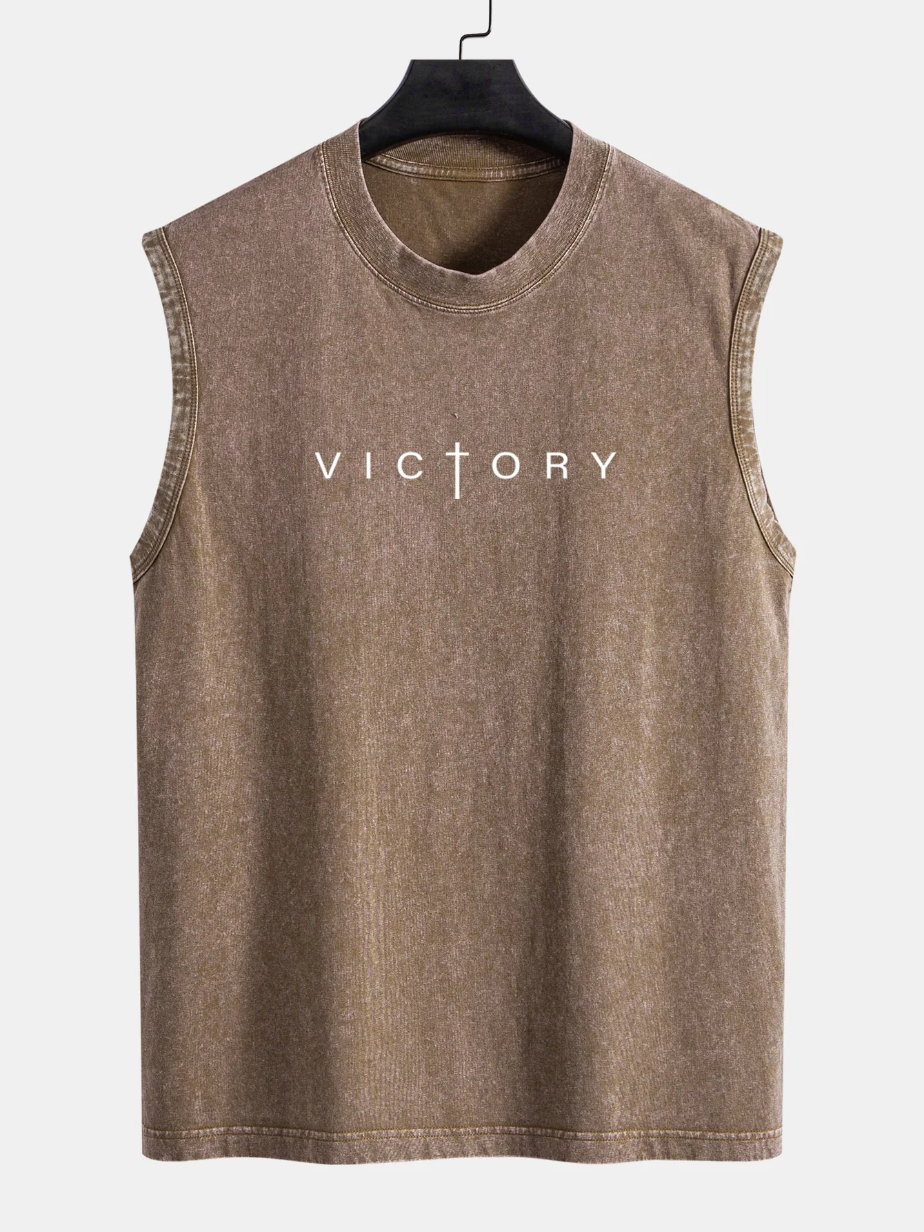 Andrew® | Victory Slogan Print Washed Distressed Tank Top - Image 3