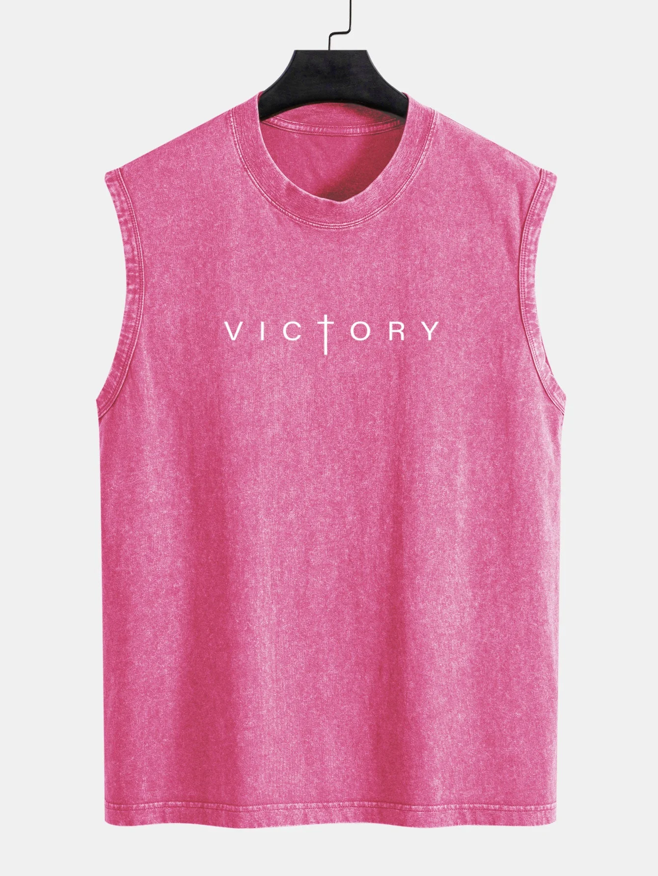 Andrew® | Victory Slogan Print Washed Distressed Tank Top - Image 4