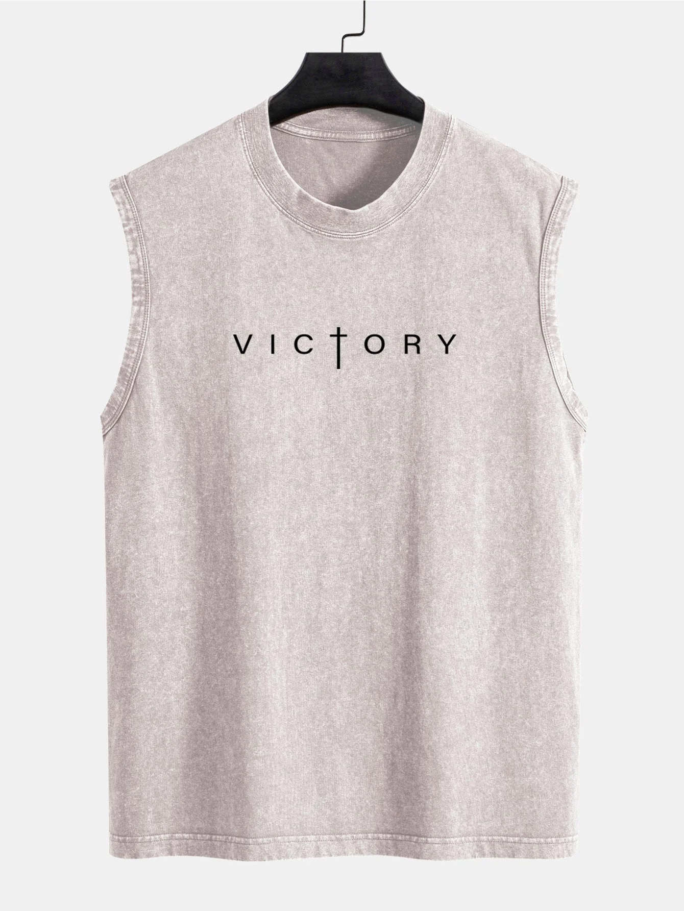 Andrew® | Victory Slogan Print Washed Distressed Tank Top - Image 5