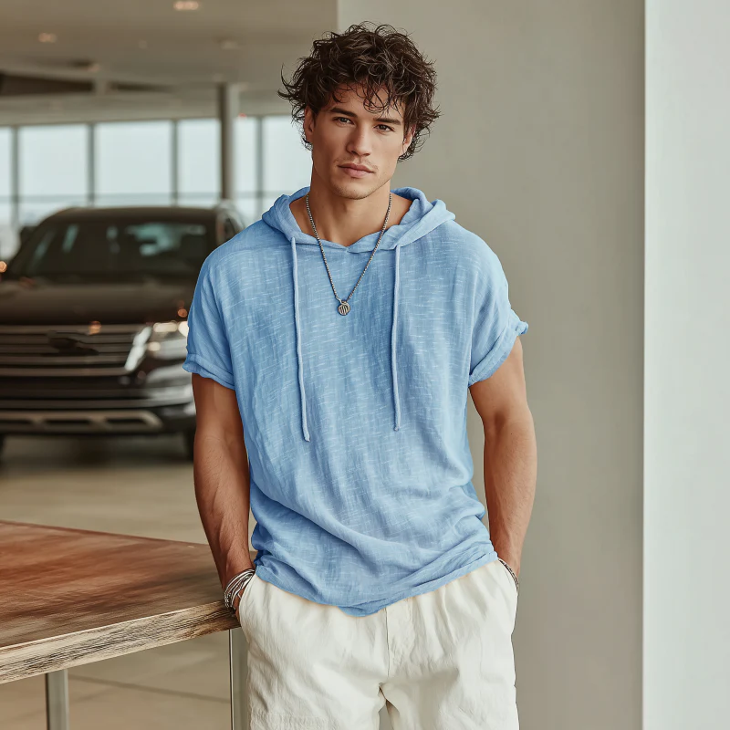 Andrew | Men'S Casual Breathable Cotton Hooded Slim Short-Sleeved T-Shirt - Image 3