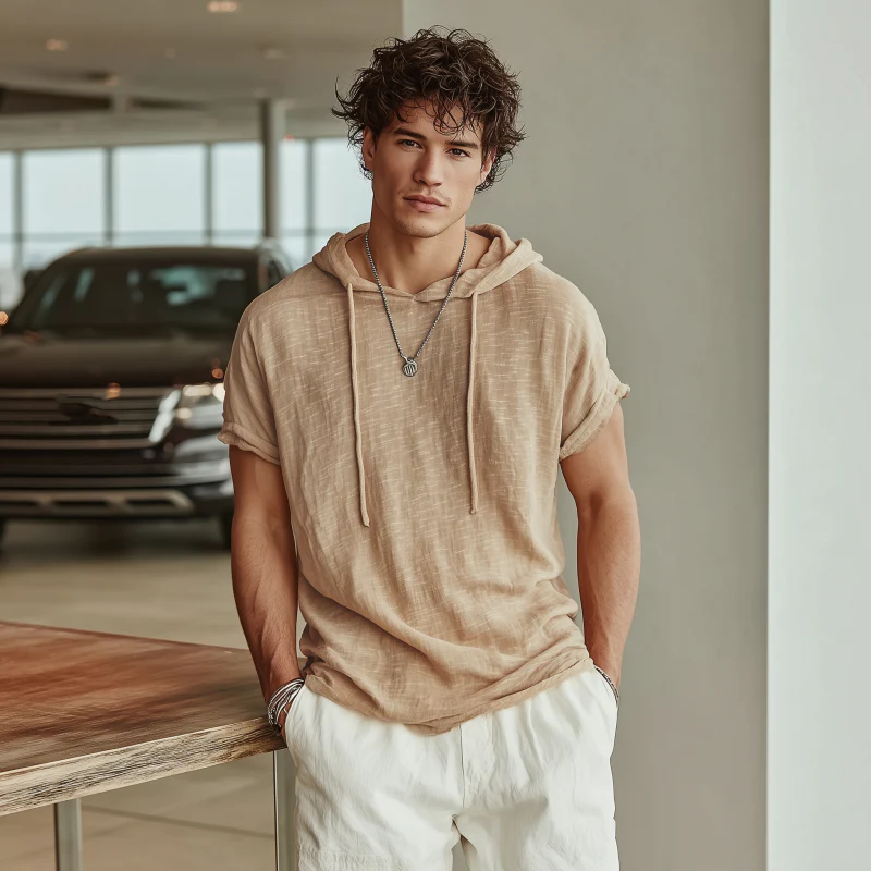 Andrew | Men'S Casual Breathable Cotton Hooded Slim Short-Sleeved T-Shirt - Image 5