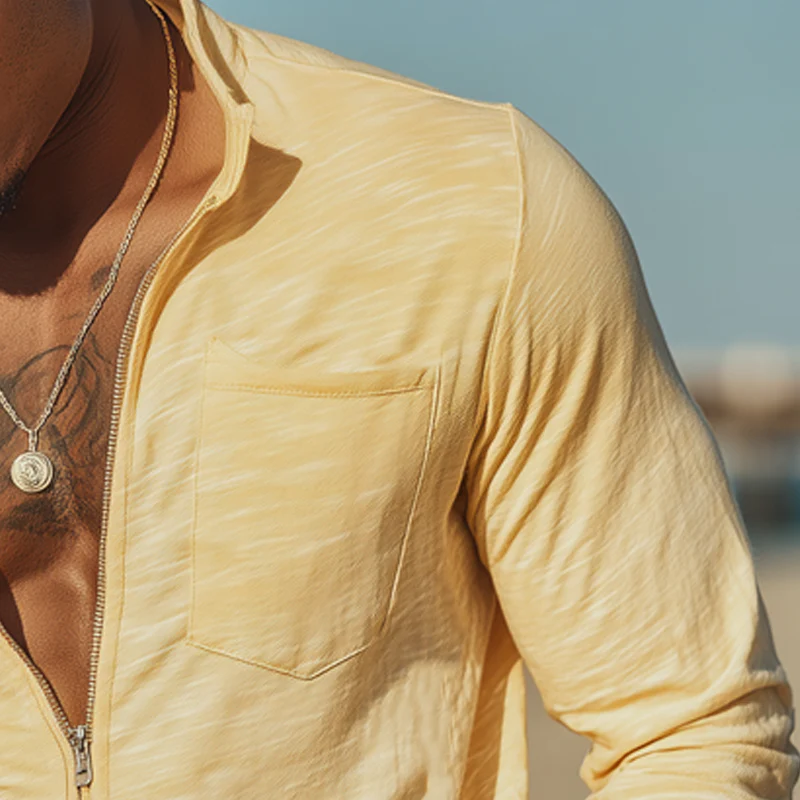 Andrew | Men'S Casual Slub Fabric Stand Collar Zipper Jacket - Image 3