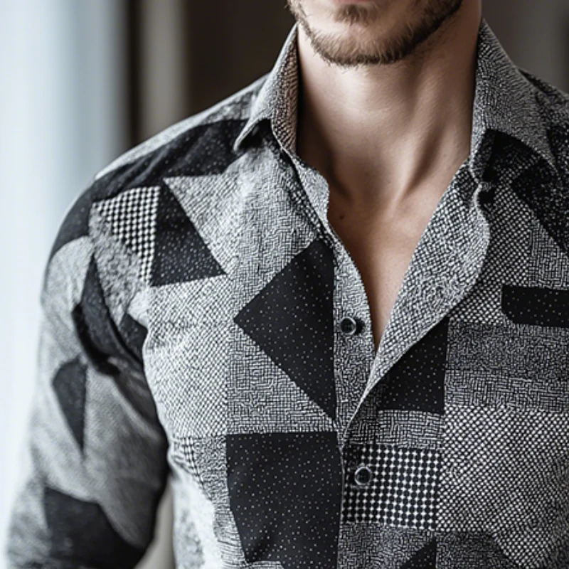 Andrew | Men'S Retro Casual Geometric Cycle Print Lapel Long Sleeve Shirt - Image 3
