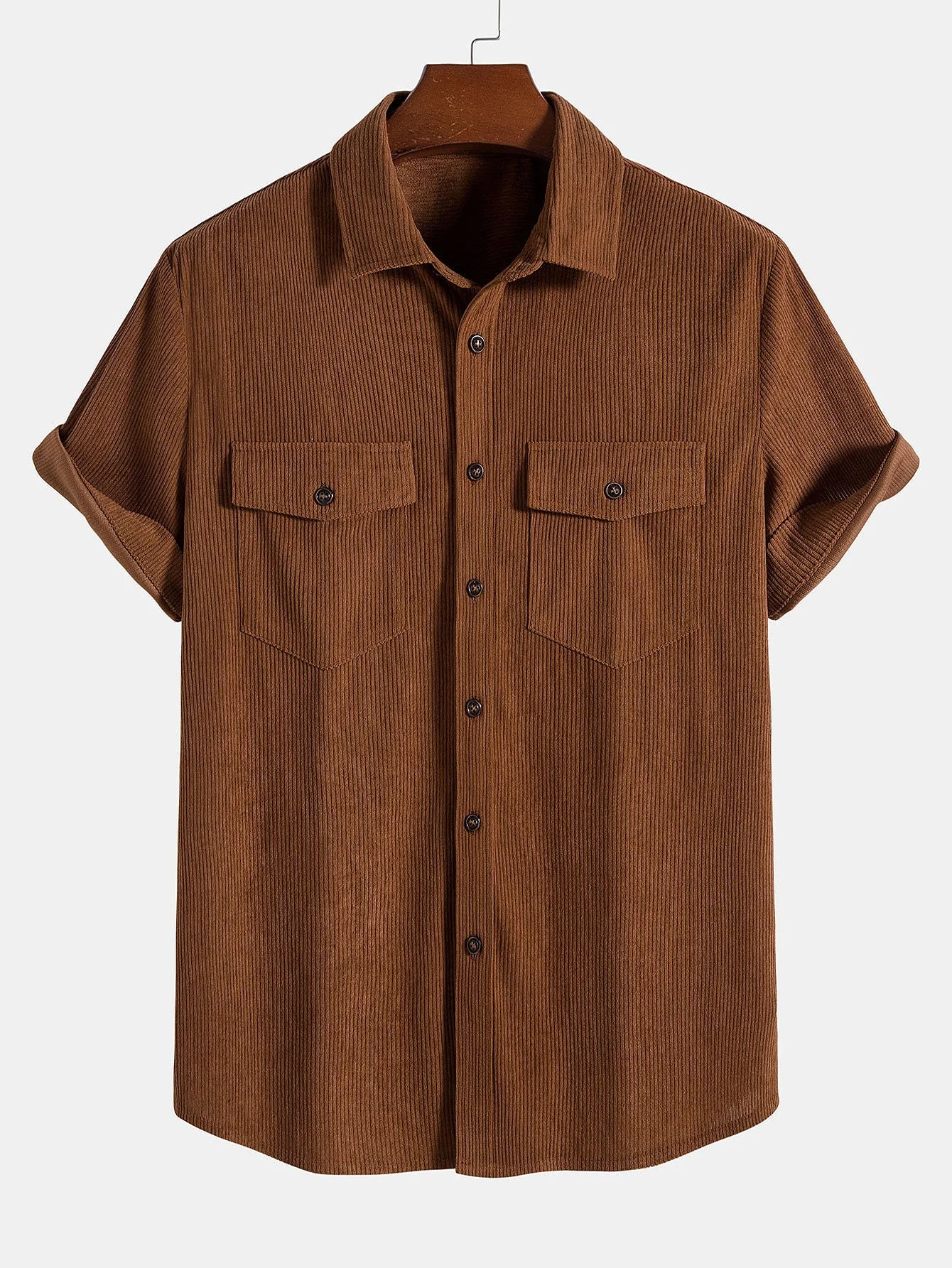 Angelo® | Short Sleeve Patch Pockets Corduroy Shirt - Image 2