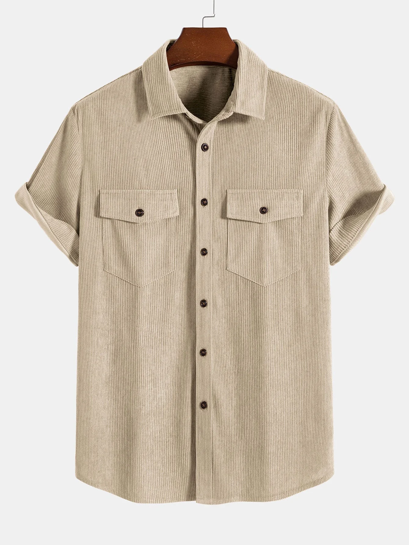 Angelo® | Short Sleeve Patch Pockets Corduroy Shirt - Image 3