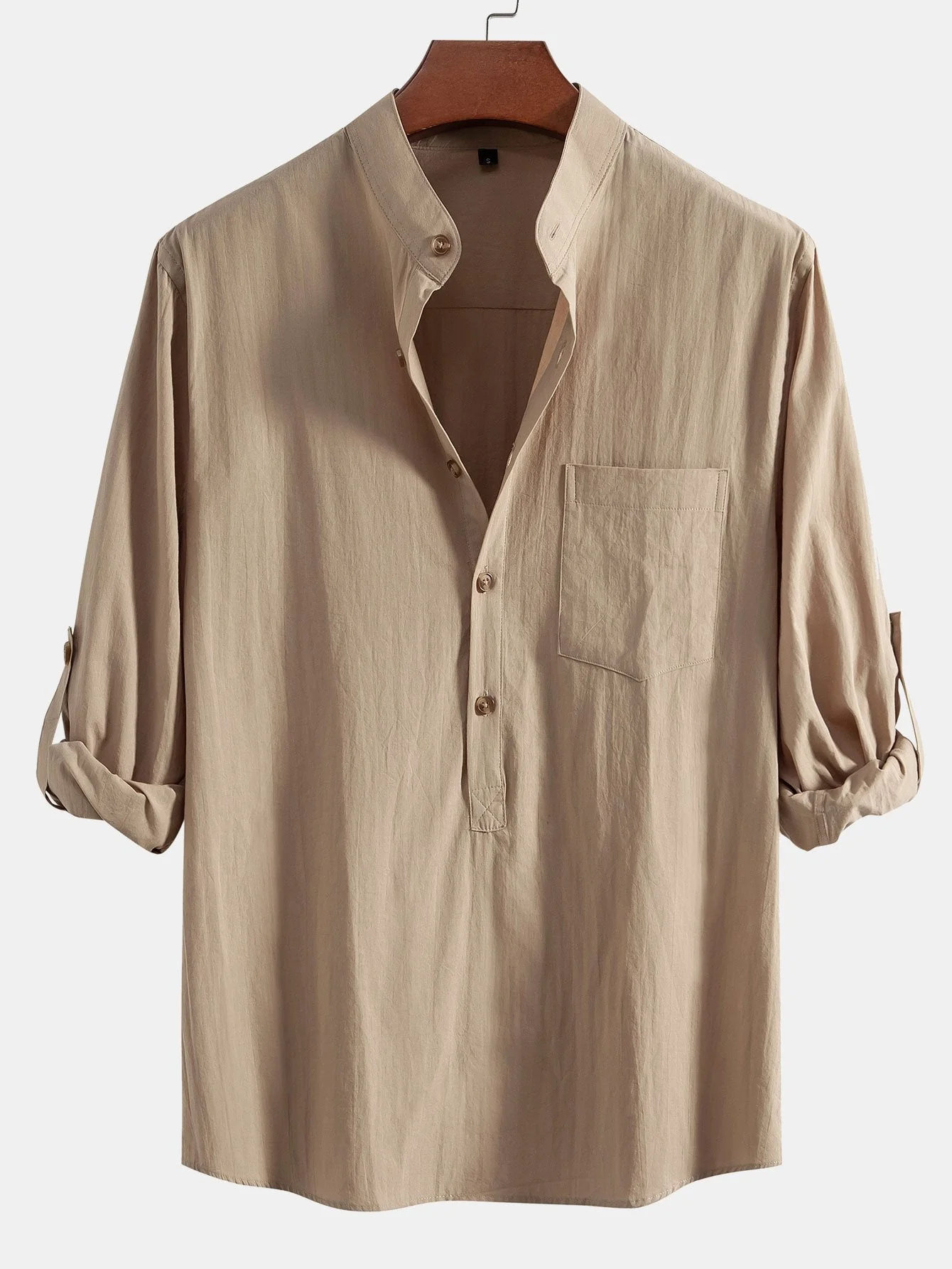 Aniruddha® | Long Sleeve Linen Look Henley Collar Shirt - Image 3