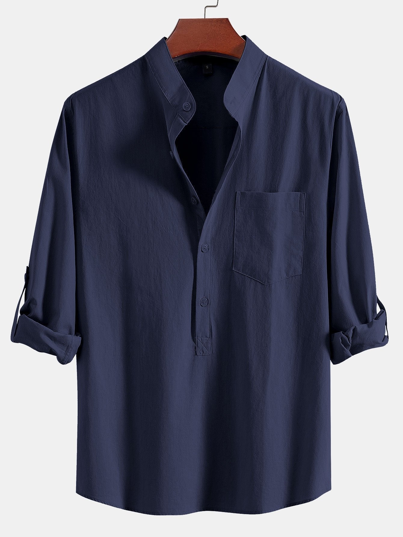 Aniruddha® | Long Sleeve Linen Look Henley Collar Shirt - Image 4