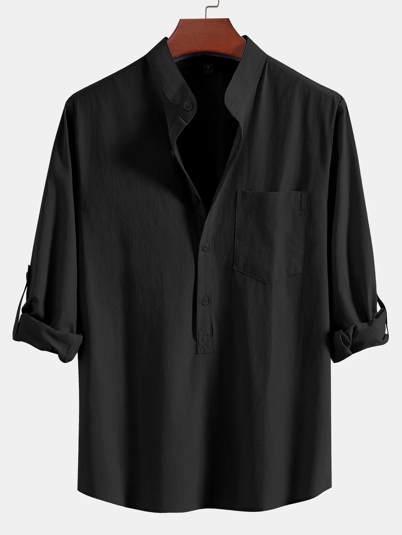 Aniruddha® | Long Sleeve Linen Look Henley Collar Shirt - Image 5