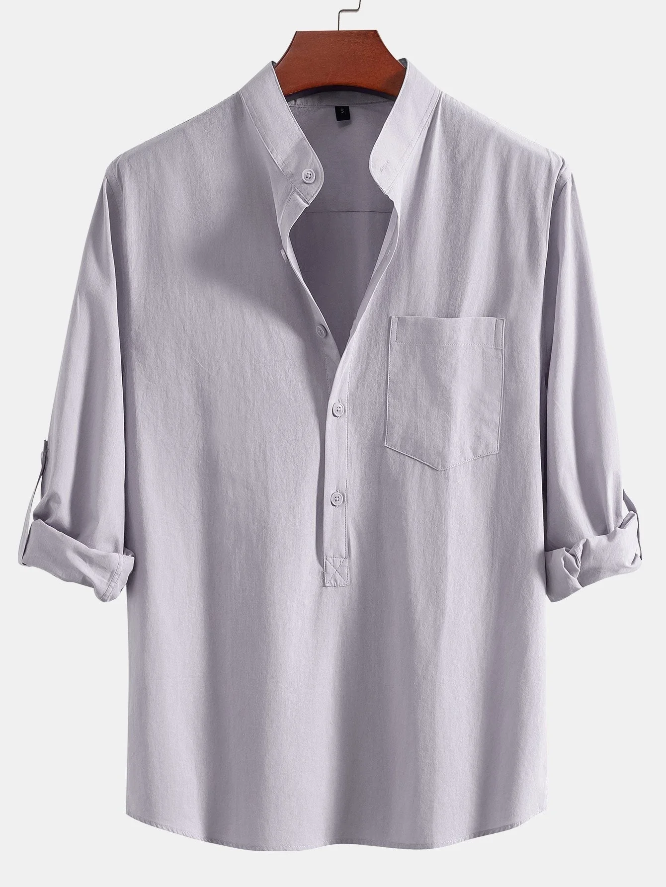 Aniruddha® | Long Sleeve Linen Look Henley Collar Shirt - Image 6