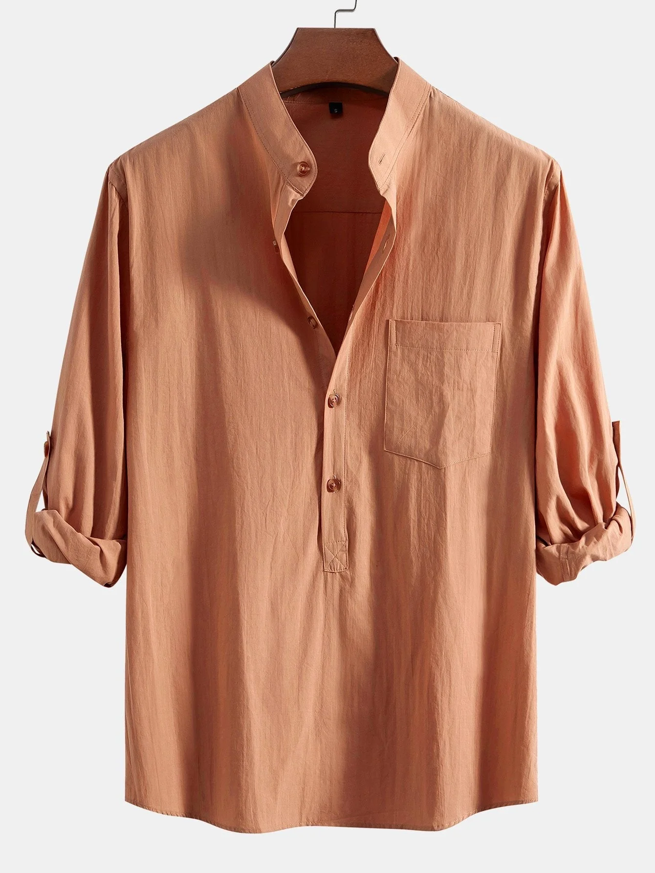 Aniruddha® | Long Sleeve Linen Look Henley Collar Shirt - Image 7