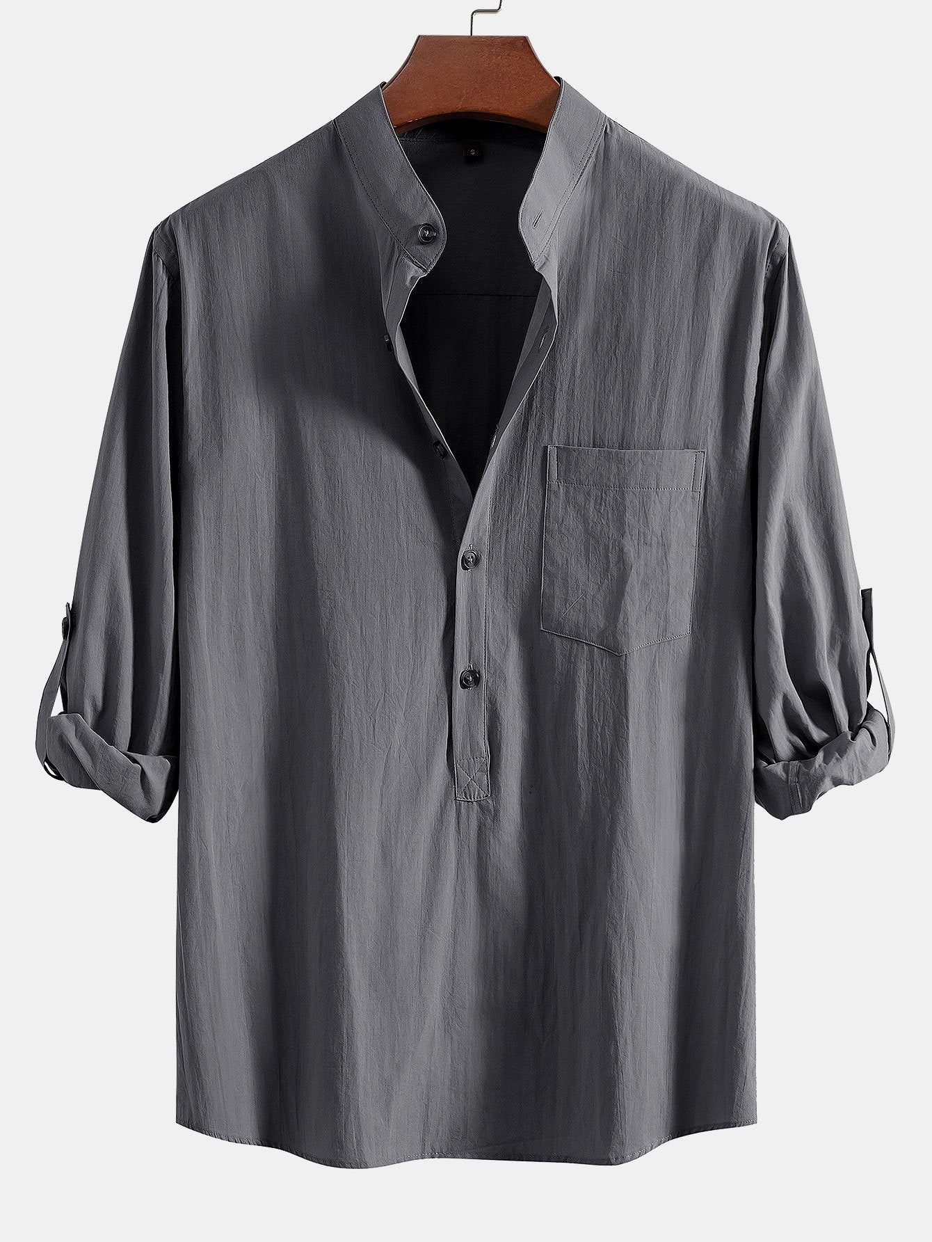 Aniruddha® | Long Sleeve Linen Look Henley Collar Shirt - Image 8