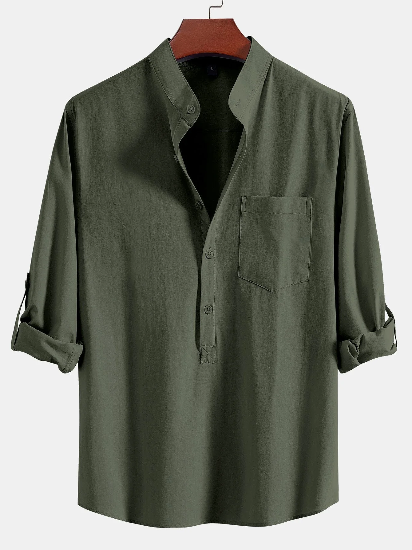 Aniruddha® | Long Sleeve Linen Look Henley Collar Shirt - Image 9