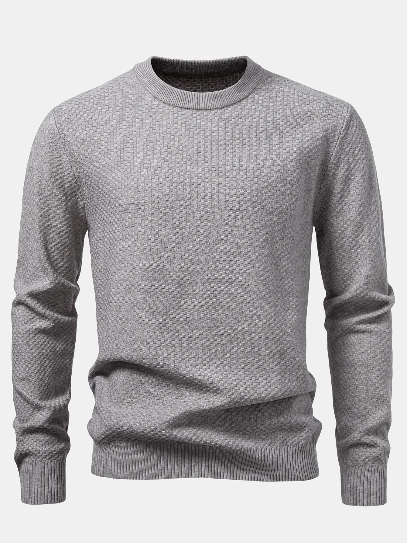 Anselmo® | Checkerboard Textured Crew Neck Sweater - Image 12