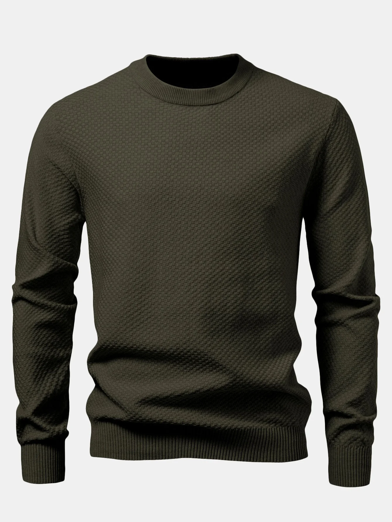 Anselmo® | Checkerboard Textured Crew Neck Sweater - Image 14