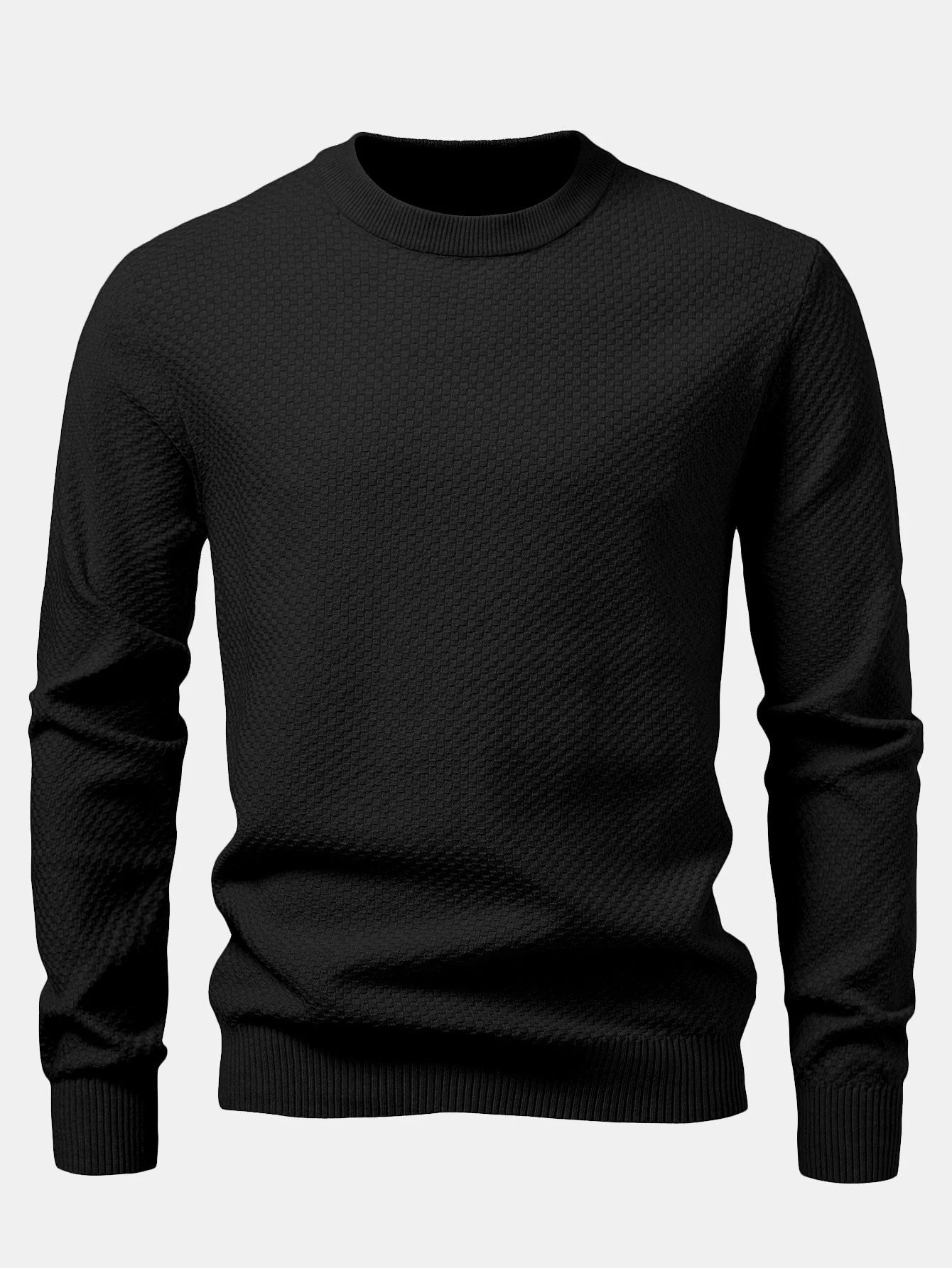 Anselmo® | Checkerboard Textured Crew Neck Sweater - Image 16