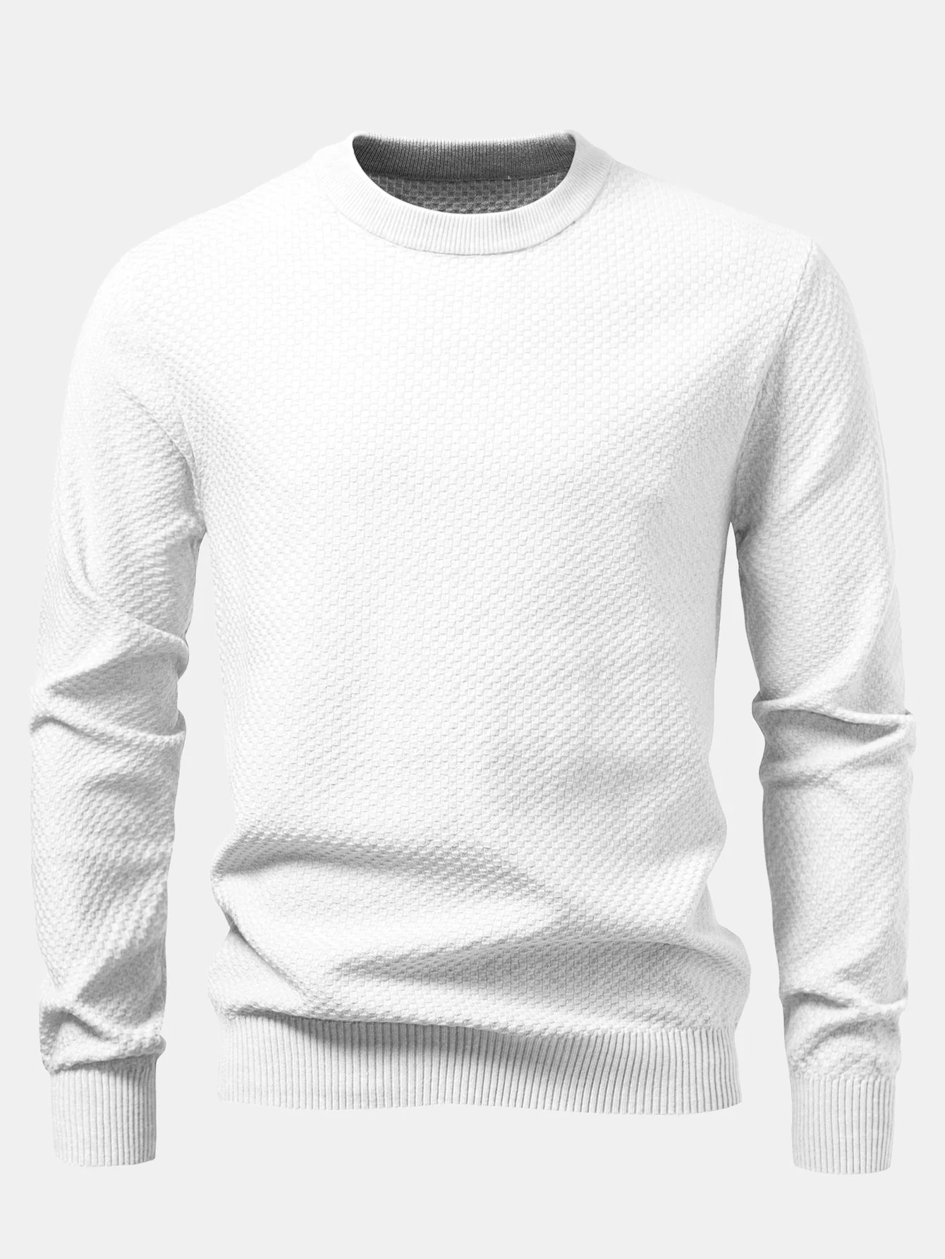 Anselmo® | Checkerboard Textured Crew Neck Sweater - Image 5